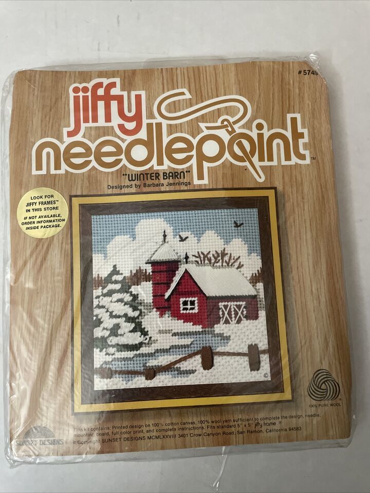 Jiffy Vintage Needlepoint Kit WINTER BARN 5749 100% Wool 5"x5" - $14.84