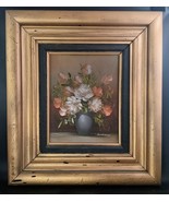 Mid Century Vintage Signed &quot;Deschamps&quot; Painting Roses Still Life, Gilded... - $220.00