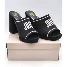 Juicy Couture Juicy Girly Womens Size 8.5 M Heeled Sandals Black White Logo - $572.04 MXN