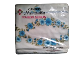 Cannon Monticello Blue Daisy Lace No-Iron Muslin Twin Flat Sheet 72&quot; x 104&quot; - £17.40 GBP