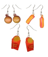 Funky HOT DOG-BURGER-FRENCH FRY FRIES EARRINGS Retro Fast Food Charm Jew... - $11.97