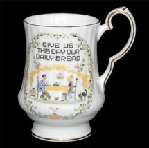 Vtg Royal Windsor &quot;GIVE US THIS DAY OUR DAILY BREAD&quot; Gold Trim Bone Mug ... - £12.78 GBP