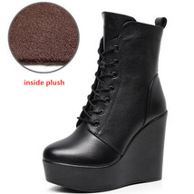 Fashion Genuine Leather Autumn Winter Boots Platform Wedges High Heel Boots Blac - £75.25 GBP