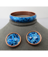 Vintage Renior Matisse Bangle Bracelet Copper Mottled Blue Clip On Earri... - $59.39