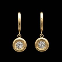 0.70 Ct Round Bezel Set Diamond Dangle Drop Earrings 14k Yellow Gold FN Silver - £79.37 GBP