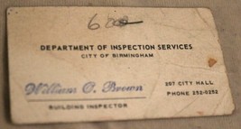 Vintage Business Card Department Of Inspection Services Birmingham Willi... - $5.93
