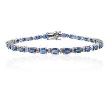 14K Solid Gold Blue Sapphire Diamond Tennis Bracelet - £1,918.96 GBP