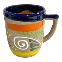 Mexican Pottery Tonala Clay Coffee Mug Pottery Folk Art Cup Hand Painted 4” VTG - £22.41 GBP