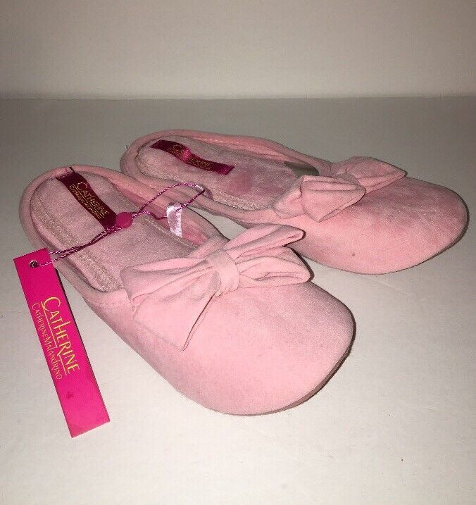 Women's Slippers House Catherine Malandrino Size 5-6 SM Pink W Bow Tie-SHIP N 24