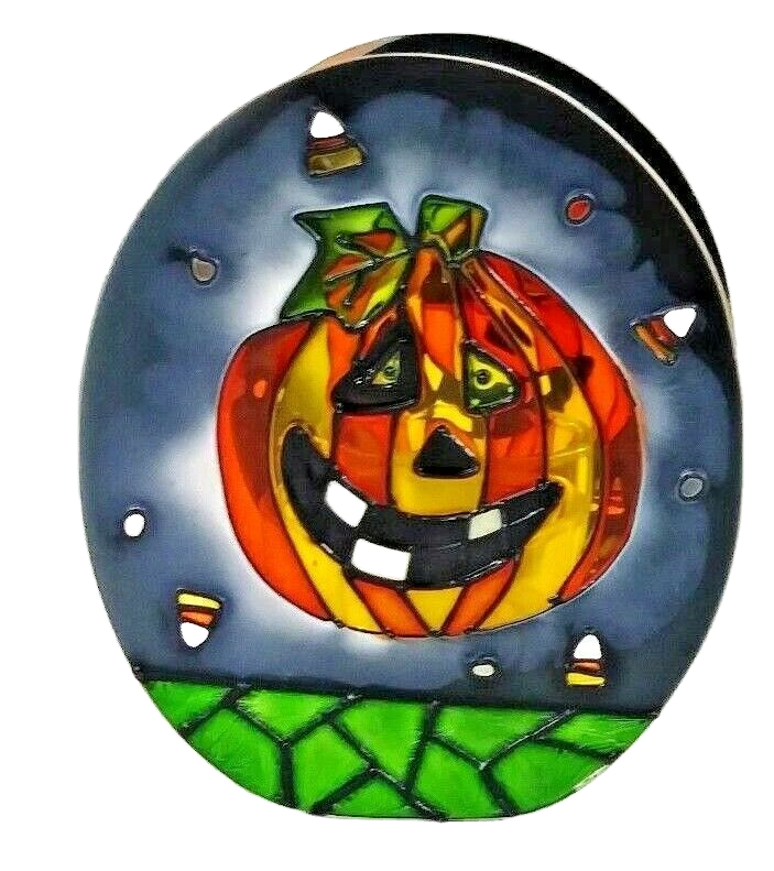Spooky Halloween Silhouette Shadow Glass Tea Light Candle Holders Set Of 2 - $12.19