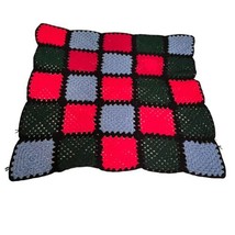 Granny Square Crochet Afghan Lap Blanket Throw Handmade Red Green Black 46&quot;x43&quot; - £18.67 GBP