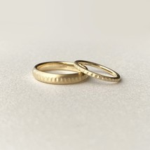 Matching Wedding Bands Handcrafted in 14K Yellow Gold 4mm and 1.8mm wide - £591.52 GBP