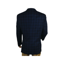 Men's Soft Wool Cashmere Sport Coat English Plaid Window Pane 556-11 Navy Renoir image 11