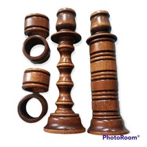 (2) Vintage Home Interior HOMCO wooden candle stick with napkin rings PAIR - £14.86 GBP