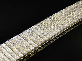 14K Oro Amarillo Chapado 7.20Ct Redondo Imitación Diamante Tenis Hombres Regalo - £207.89 GBP