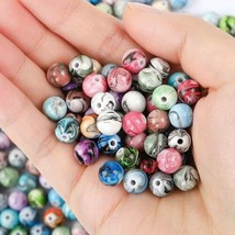 50 Marble Acrylic Beads 8mm Assorted Lot Mixed Striped Bulk Jewelry Supplies Mix - £5.14 GBP