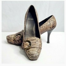Stuart Weitzman Womens Size 8.5 Brown Snake Skin Square Toe Shoes Heels Buckle - £35.60 GBP