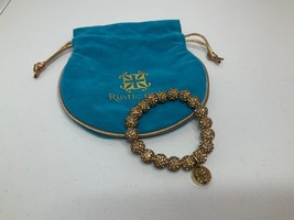 Rustic Cuff Gold Crystal Beads Stretch Bracelet w/Turquoise Bag - £10.96 GBP