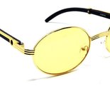 Galant Luxury Oval Metal &amp; Wood Sunglasses (Gold &amp; Black Wood, Yellow) - £9.38 GBP