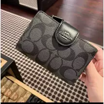 Coach Women's Wallet Signature Canvas Fold Wallet (Black With Logo) - $56.00