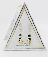 And Now This Cubic Zirconia Crystal Glass 18K Gold Plated Four Pair Earr... - €10,83 EUR