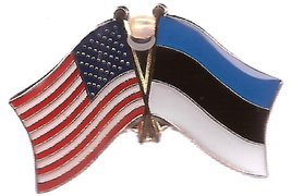 AES USA American &amp; Estonia Country Flag Bike Hat Cap Lapel Pin - £2.72 GBP