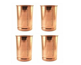 Pure Copper Water Drinking Glass Smooth Plain Tumbler Health Benefits Set of 4 - £21.30 GBP