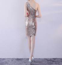 Gold One-Shoulder Sequin Dress Bridesmaid Plus Size Sequin Gown image 8