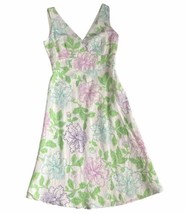 Loft Floral Print Fit &amp; Flare Midi Dress Linen Blend Sz 2 Green Purple T... - $29.69