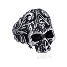 Stainless Steel Ghost Head Skull Ring For Men Punk Jewelry - £16.39 GBP