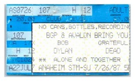 Grateful Dead Bob Dylan Konzert Ticket Stumpf Juli 26 1987 Anaheim California - £40.45 GBP