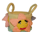 Vintage Crocheted Basket w 3 Adorable Flower Faces 7&quot; diameter Easter - £22.27 GBP