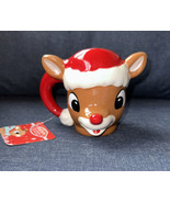 Holiday Christmas Rudolph The Red Nosed Reindeer 3-D Ceramic Mug Cup 14 ... - £17.29 GBP