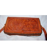 Vintage Tooled Leather Aztec Motif Shoulder Bag w/Built-in Billfold, Coi... - $655.20 MXN