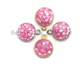 100% Natural PINK Color Shell Round Charm Pendant, Gold Silver Pink Charm, - £1.93 GBP