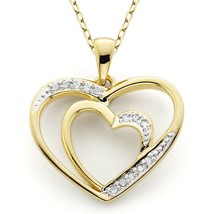 14k Yellow Gold Plated .15ct Real Moissanite Love Double Heart Pendant 18&quot; Chain - $74.79