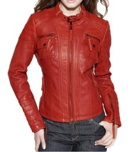 Women Leather Jacket Slim fit Biker Motorcycle Genuine Lambskin Jacket WJ047 - £81.09 GBP+