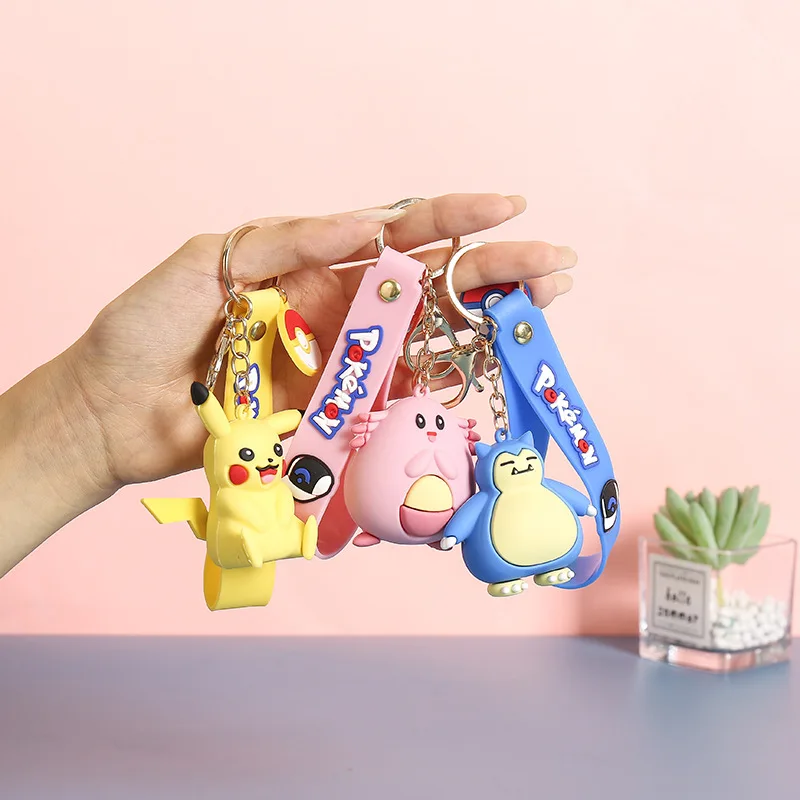 Pokemon kawaii Pikachu cartoon Snorlax anime figure keychain backpack decor - £8.54 GBP