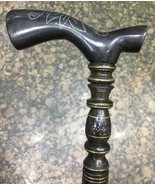 Ebony Carving Wood Canes Walking Sticks Inlaid Yellow Copper FREE Shipping - $195.00