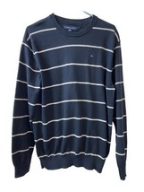 Tommy Hilfiger Sweater Mens XL Blue White Striped Tight Knit Preppy Acad... - $15.71