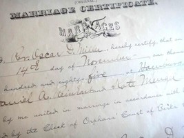 1885 antique REINHART / MENGEL MARRIAGE CERTIFICATE hamburg pa genealogy... - £50.58 GBP