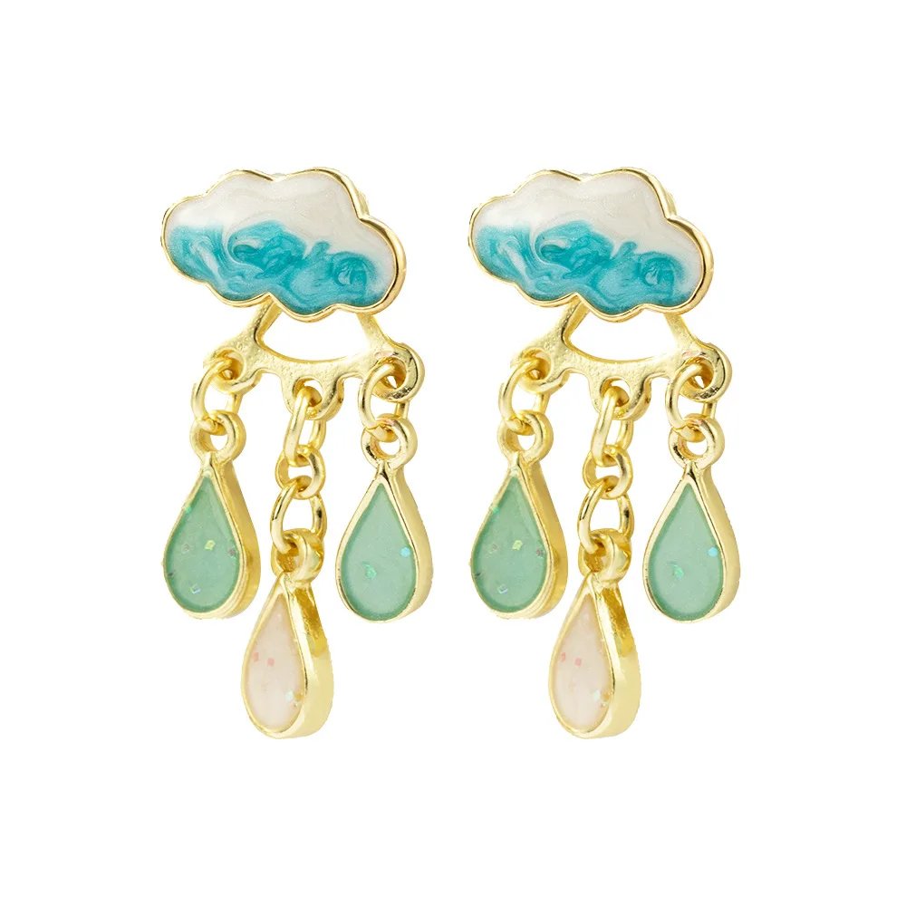 Original Cute Cloud Blue Raindrop Dangle Earrings For Women Sweet White Glaze Ra - £12.69 GBP