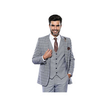 Men 3pc Vest Suit WESSI by J.VALINTIN Extra Slim Fit JV42 Blue Plaid TURKEY USA image 10