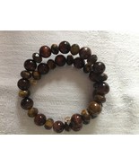 Tigers Eye Memory Wire Bracelet & Earrings with Gold Findings - $45.00