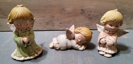 Vintage Ceramic Hand Painted Christmas Angels Set 3 Sitting Praying Sleeping - £25.86 GBP