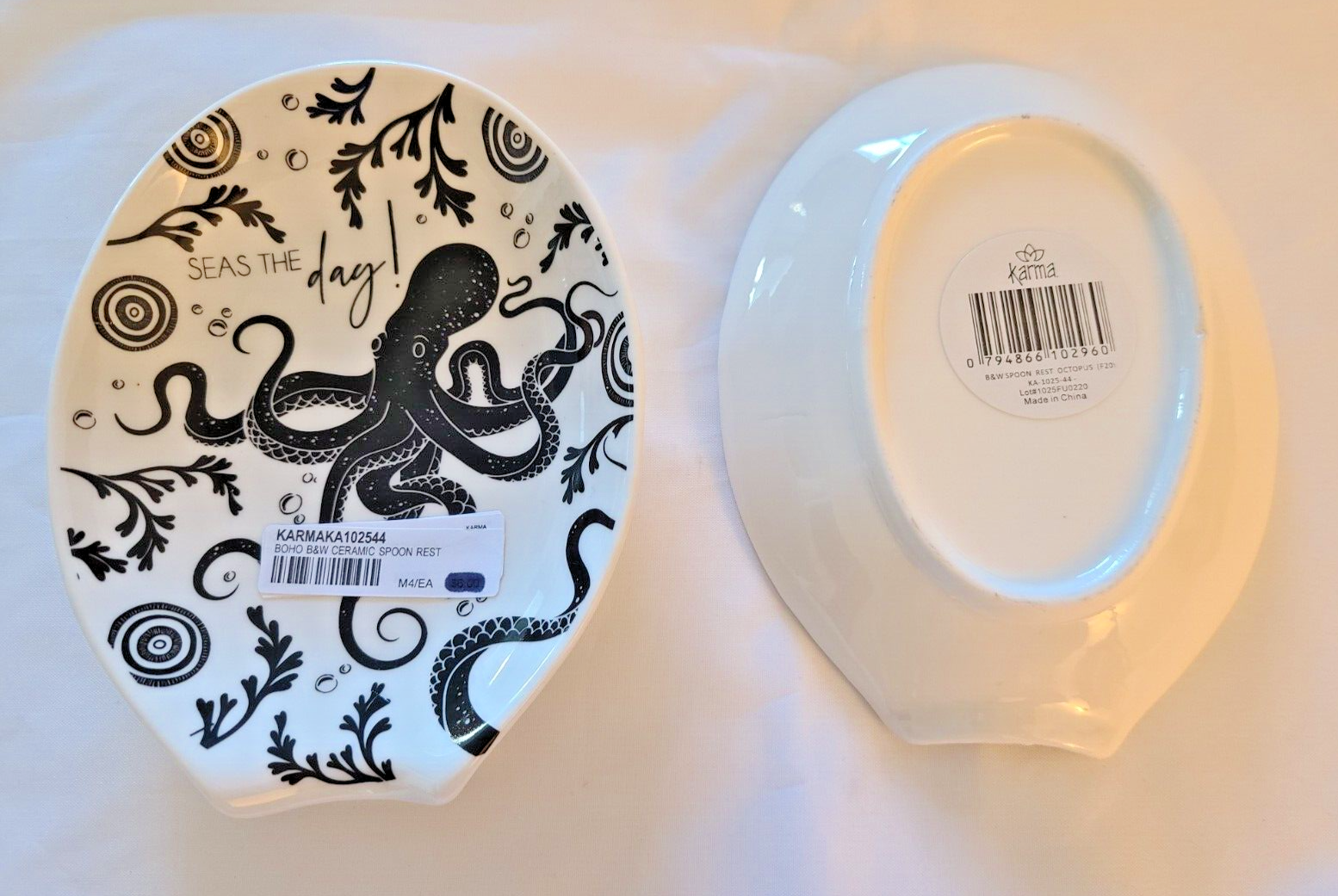 Primary image for Karma Gifts BOHO Black & White Ceramic Spoon Rest Octopus 'Seas The Day!'