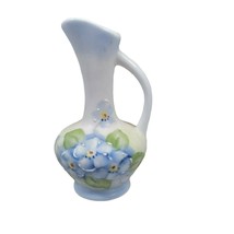 Bud Vase Mini Pitcher Forget Me Not Blue Flowers Floral Signed Vtg Cotta... - $9.99