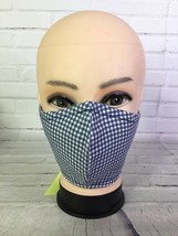 Custom Made New Handmade Face Mask Fabric Felt Blue Gingham Print Ribbon... - £9.95 GBP