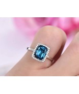 3Ct Cushion Cut Blue Topaz Halo Engagement Ring 14K White Gold Finish            - $96.99