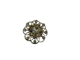 Vintage Silver Tone Round Flower Shape Brooch Pin Rhinestones Sparkle Fi... - £19.46 GBP